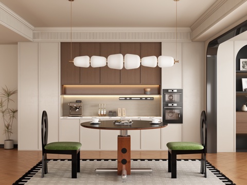  现代中古风餐厅 餐桌椅3d模型 