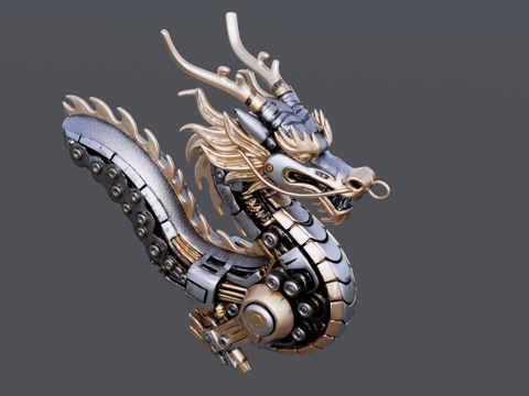 生肖机械大龙雕塑su模型