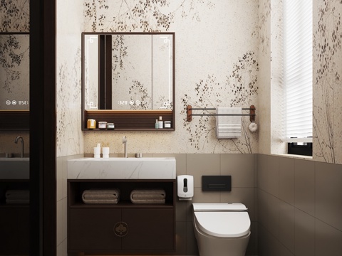  新中式风格卫生间3d模型 