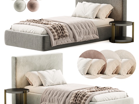  现代 Blok 布艺单人床3d模型 