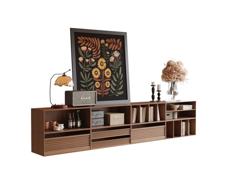 现代电视柜 边柜 矮书柜 装饰柜su模型