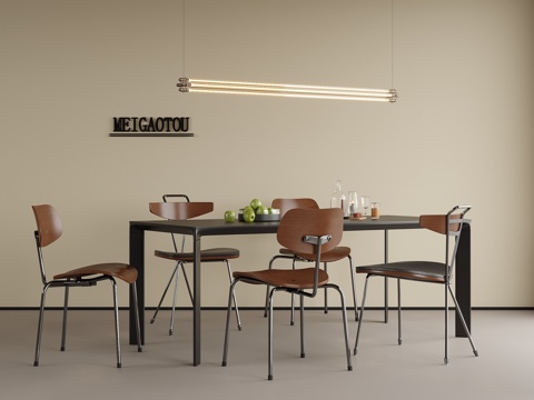 现代餐桌椅组合 餐椅 餐桌su模型