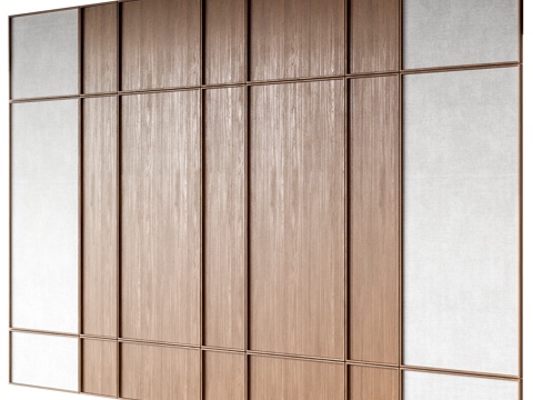 新中式骨骼线造型背景墙 木饰面护墙板1su模型