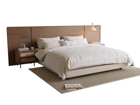  现代双人床 床头柜 床头吊灯3d模型 