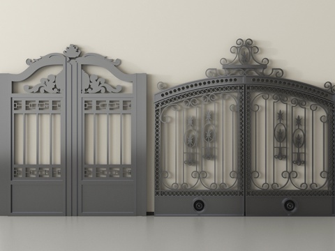 简欧铁艺大门   庭院门别墅大门su模型