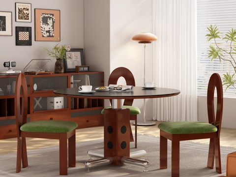  现代中古风餐厅 餐桌椅3d模型 