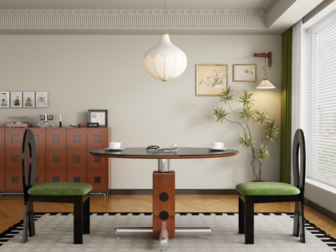  现代中古风餐厅 餐桌椅3d模型 