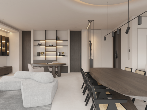  现代侘寂客餐厅3d模型 