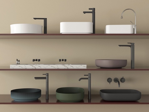 现代洗手台   洗手盆 台上盆su模型