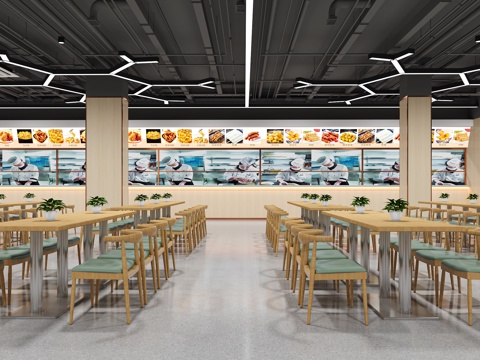  现代食堂 员工餐厅 职工食堂 学生食堂 学生餐厅 自助餐厅3d模型 