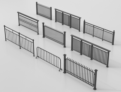 现代围栏护栏  铁艺栏杆扶手su模型
