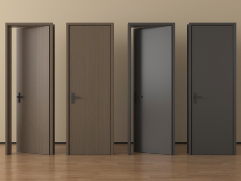 现代单开门  卧室门  平开门 木门su模型