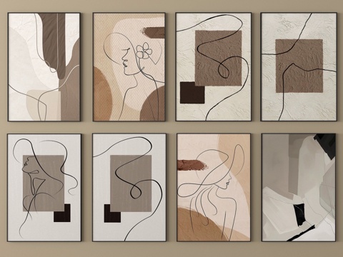 现代挂画 抽象   装饰挂画su模型