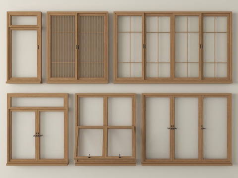 新中式折叠窗   推拉窗 平开窗su模型