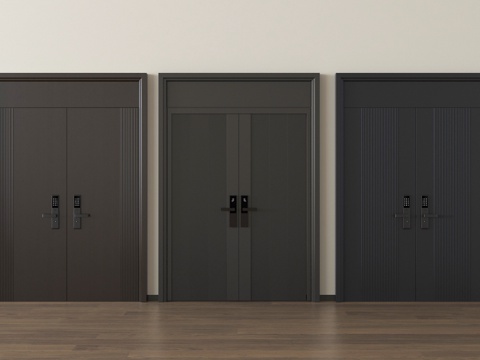 现代双开门 入户门 防盗门su模型