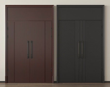 现代双开门 入户门 通顶门su模型