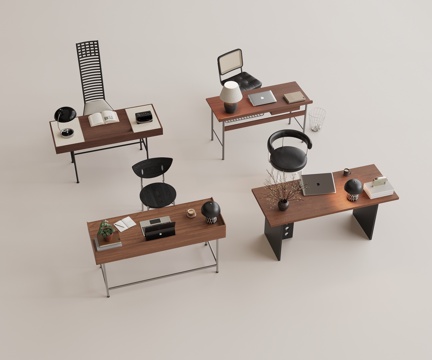 书桌椅组合 笔记本电脑 实木书桌 椅子su模型