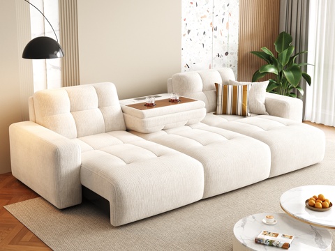 现代奶油风布艺沙发床su模型