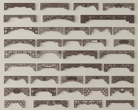 中式雕花 角花 角线  花格 门楣 雕花花格su模型