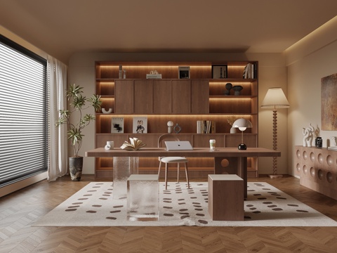 中古风书房 书柜 书桌椅su模型