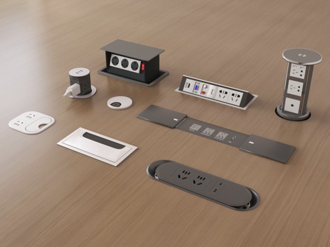 现代插座组合 地面隐藏插座 桌面出线孔 嵌入式桌面插座su模型