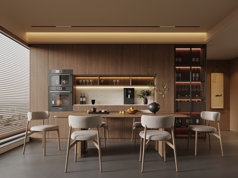  新中式餐厅 餐桌椅 酒柜3d模型 