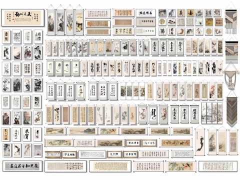  新中式挂画 国画 山水画 装饰挂画 书法字画 油画 书画字帖3d模型 
