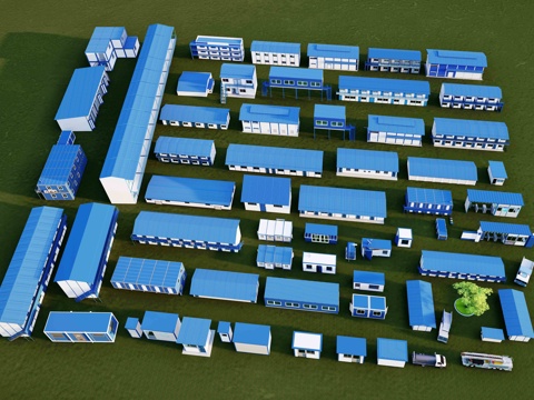 现代活动板房 简易板房 施工板房 集装箱活动房 临时组装建筑su模型