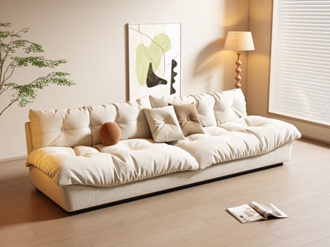 现代奶油风三人沙发su模型