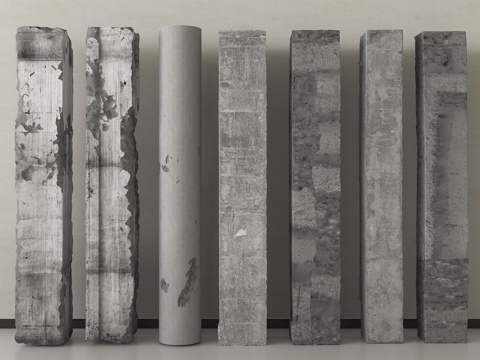 现代水泥柱子 混凝土柱子 破损柱子su模型