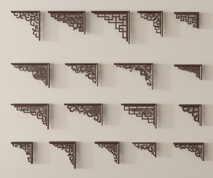  新中式角花 角线 雕花3d模型 