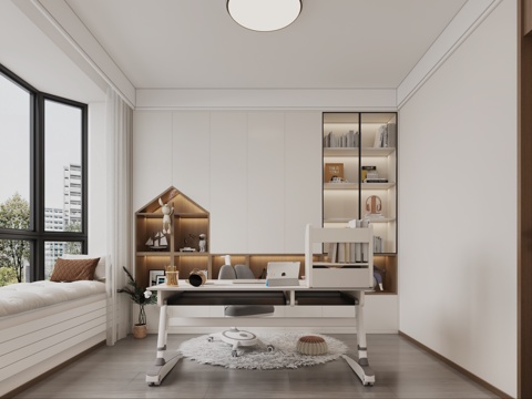  现代书房 儿童书房 儿童书桌 儿童房书柜3d模型 