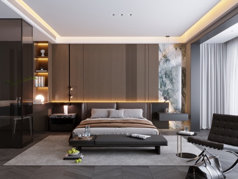  意式极简卧室主卧飘窗卧室极简卧室无主灯卧室意式简约卧室3d模型 