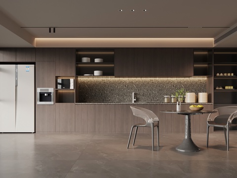 意式茶水间 茶水柜 休闲桌椅su模型