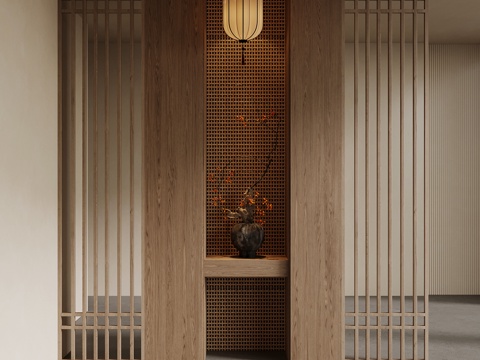 新中式玄关 入户装饰玄关su模型