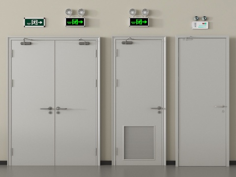 现代消防门 安全门 安全出口 应急感应灯su模型