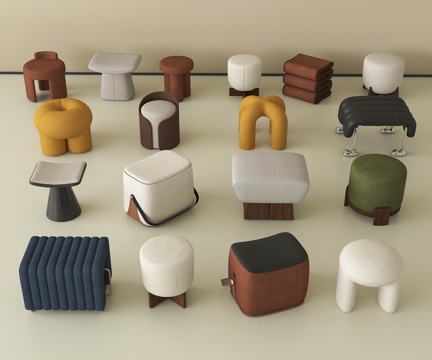 现代沙发凳组合 矮凳 圆凳 方凳 换鞋凳su模型