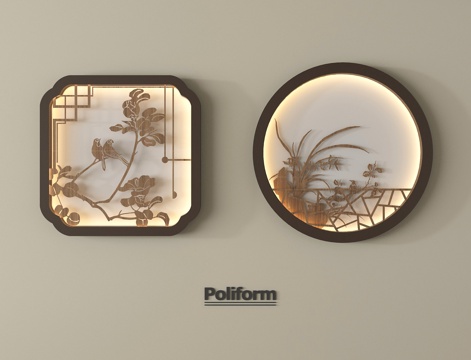 新中式壁灯 花格窗户 壁龛su模型