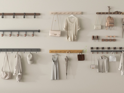 中古风挂钩 挂衣钩 挂衣架su模型