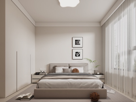  现代卧室 现代次卧 奶油风卧室 奶油风主卧 现代主卧3d模型 