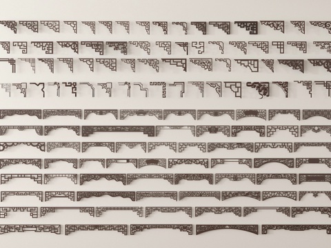  新中式角花 角线 雕花 雕花花格3d模型 