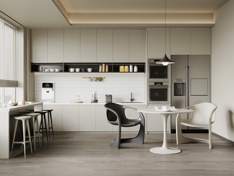 现代茶水间 茶水柜 休闲桌椅 吧台su模型