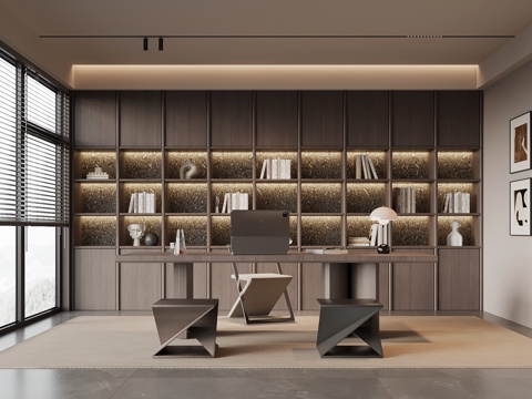 意式书房 书桌椅 书柜su模型