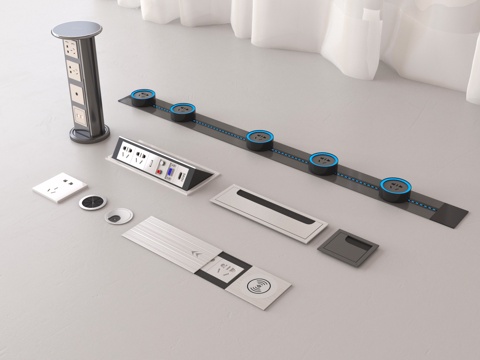 现代插座组合 地面隐藏插座 桌面出线孔 嵌入式桌面插座su模型