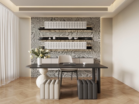  现代书房 书桌椅 书架3d模型 