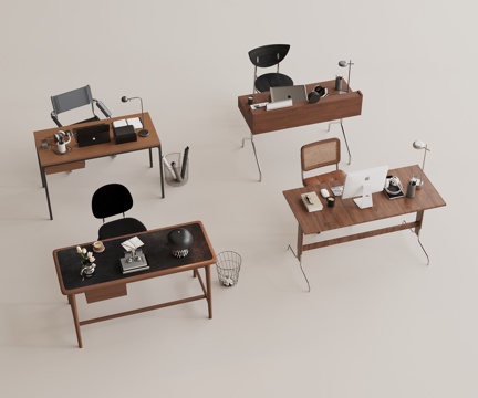 书桌椅组合 笔记本电脑 实木书桌 椅子su模型