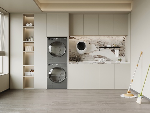 现代洗衣房 洗衣机柜 卫浴用品su模型