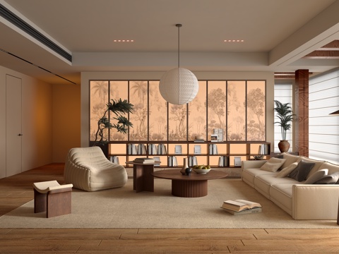 中古风客厅su模型