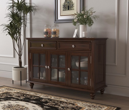 美式餐边柜 边柜 装饰柜 绿植摆件su模型