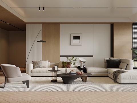 现代客厅 沙发茶几组合 背景墙_su模型